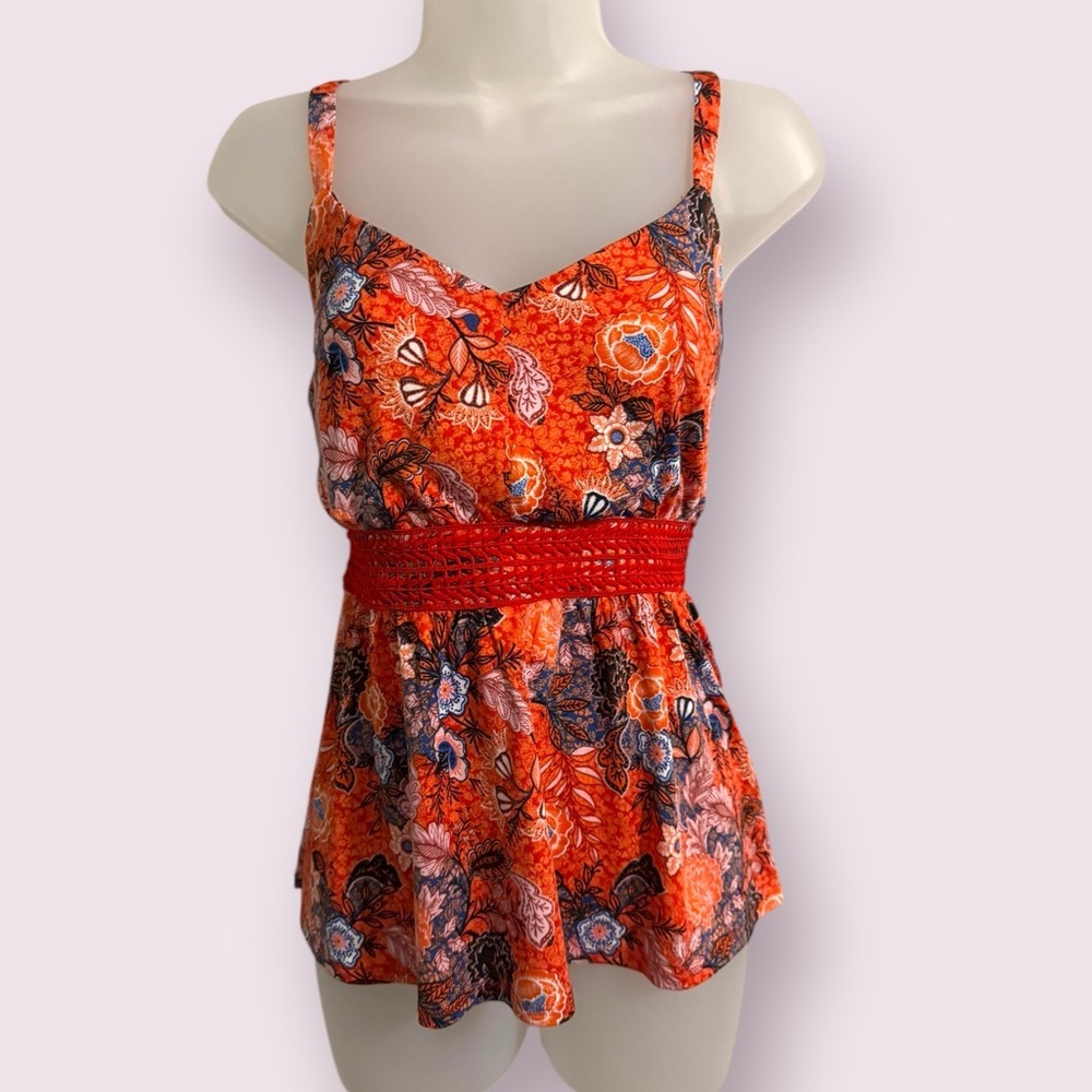 Harlow & Rose Floral Peplum Cami Top Orange Boho Size M - Picture 3 of 6